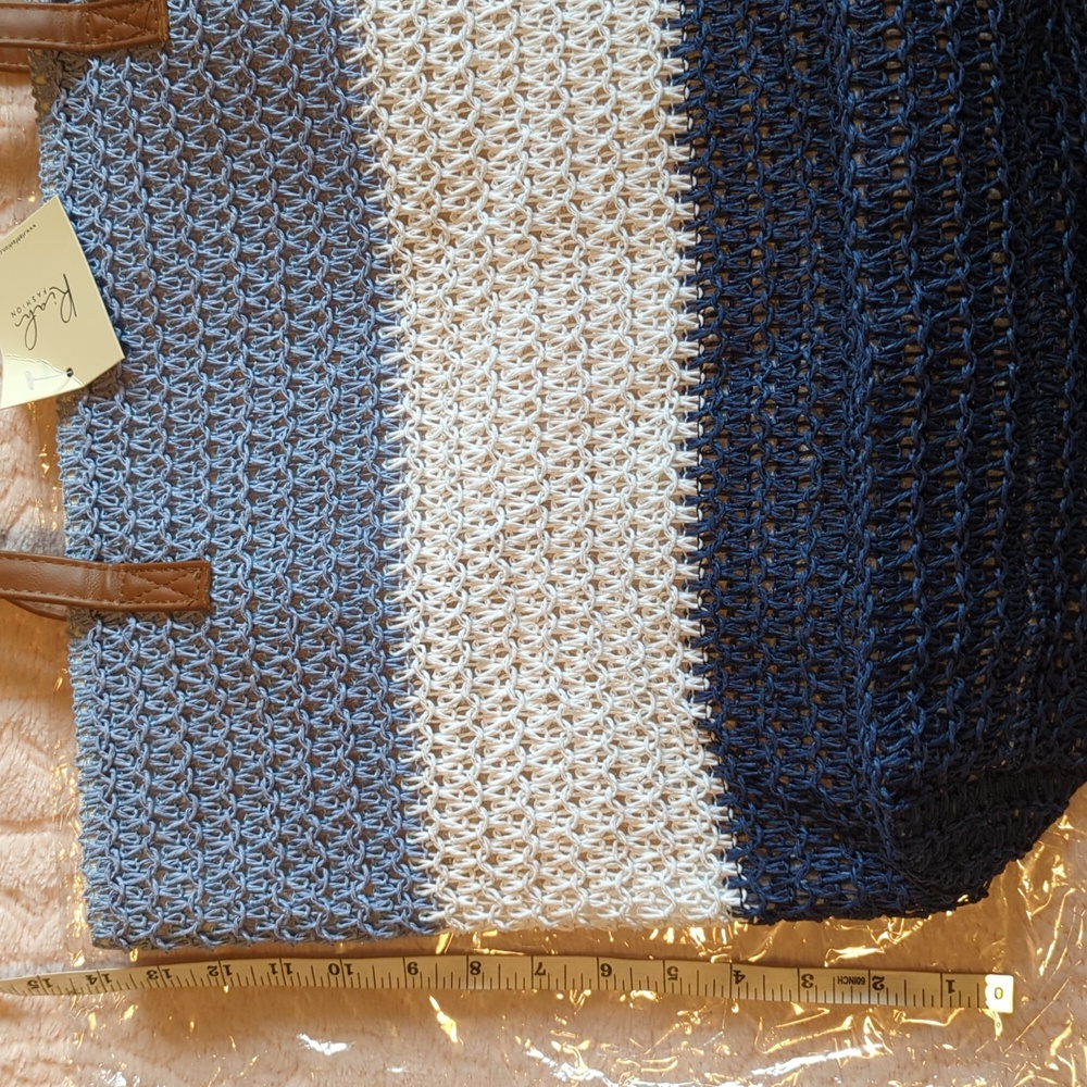 LAST ONE! Shades of Blue Rattan Crochet Shopper/Beach/Tote Bag - Picture 5 of 7